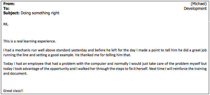 An email sent as proof of the TSI Experience methods working.